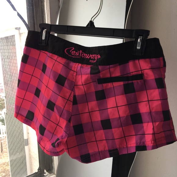 Pink, Purple, Black Plaid Castaways Board Shorts - Picture 2 of 6